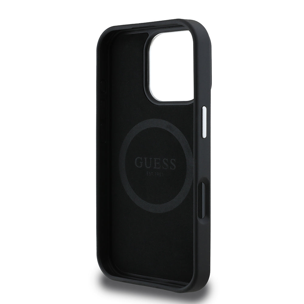 Apple iPhone 16 Pro Max Case Guess Original Licensed M-safe Charging Feature Grained Triangle Cover Brown