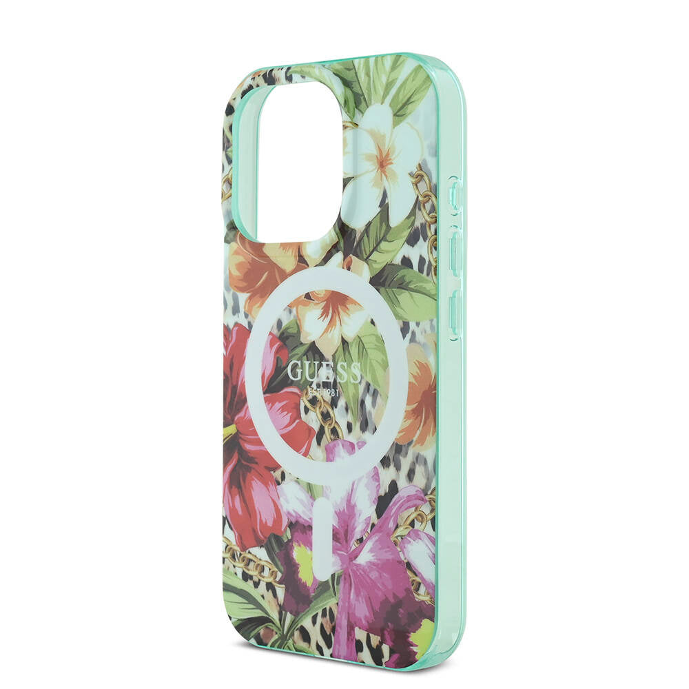 Apple iPhone 16 Pro Max Case Guess Original Licensed M-safe Charging Feature IML Printed Jungle Ring Cover Green