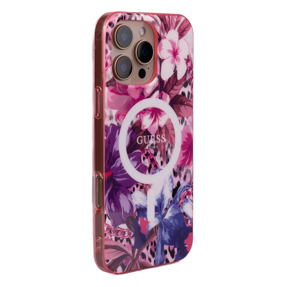 Apple iPhone 16 Pro Max Case Guess Original Licensed M-safe Charging Feature IML Printed Jungle Ring Cover Green