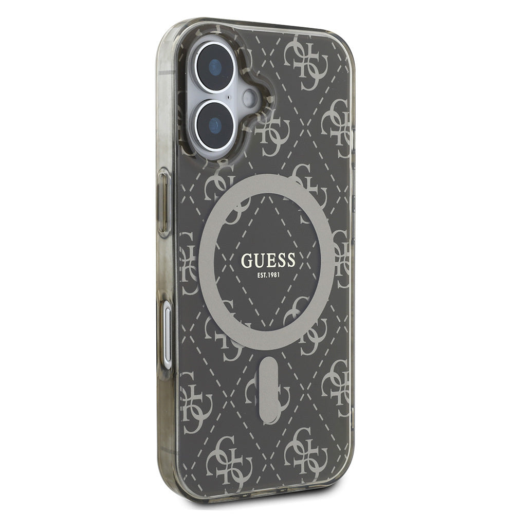 Apple iPhone 16 Pro Max Case Guess Original Licensed M-Safe Charging Feature IML Printed Classic Logo 4G Patterned Cover Brown 