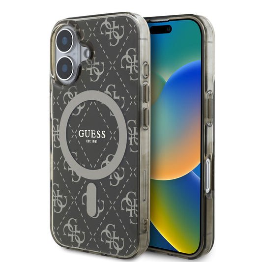 Apple iPhone 16 Pro Max Case Guess Original Licensed M-Safe Charging Feature IML Printed Classic Logo 4G Patterned Cover Brown 