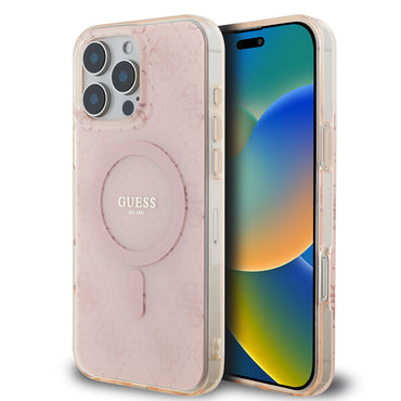 Apple iPhone 16 Pro Max Case Guess Original Licensed M-Safe Charging Feature IML Printed Classic Logo 4G Patterned Cover Pink 