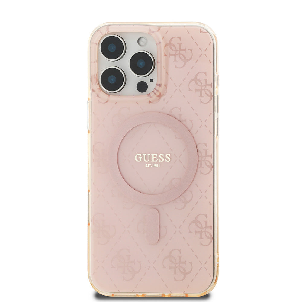 Apple iPhone 16 Pro Max Case Guess Original Licensed M-Safe Charging Feature IML Printed Classic Logo 4G Patterned Cover Brown 