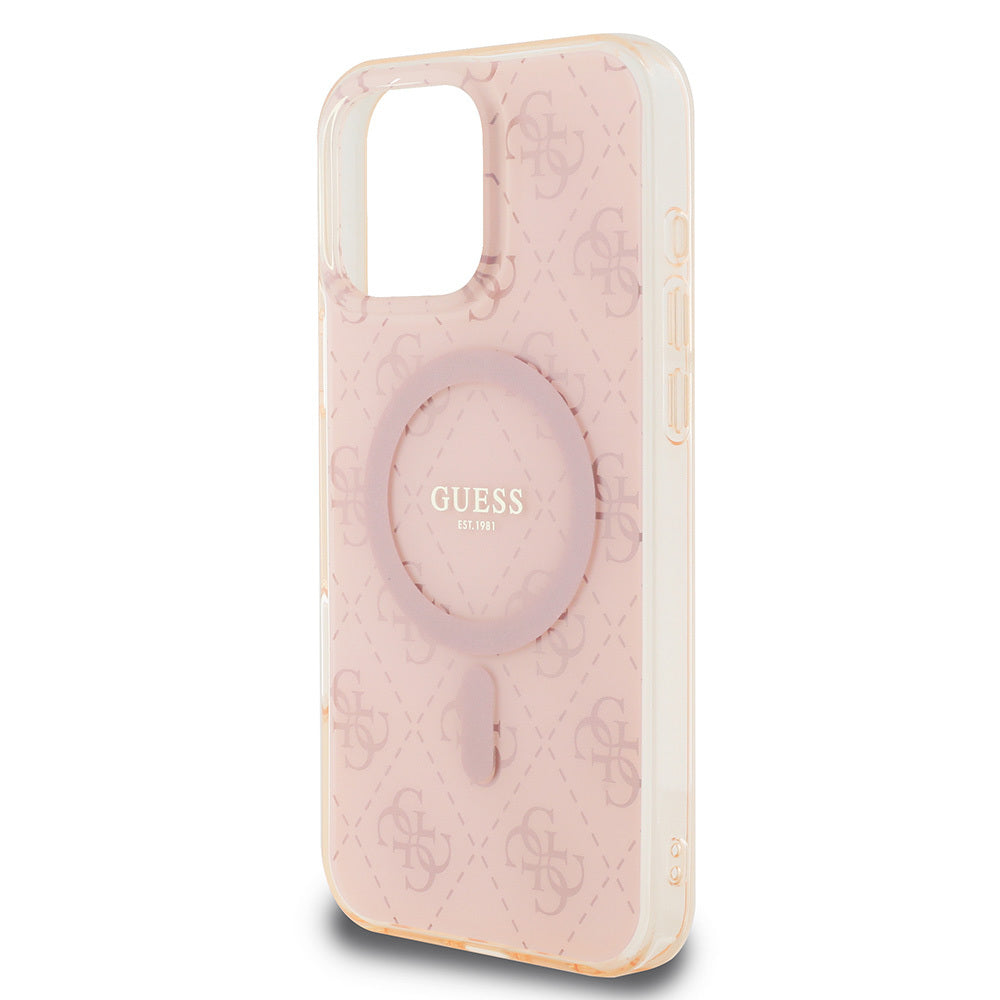 Apple iPhone 16 Pro Max Case Guess Original Licensed M-Safe Charging Feature IML Printed Classic Logo 4G Patterned Cover Brown 