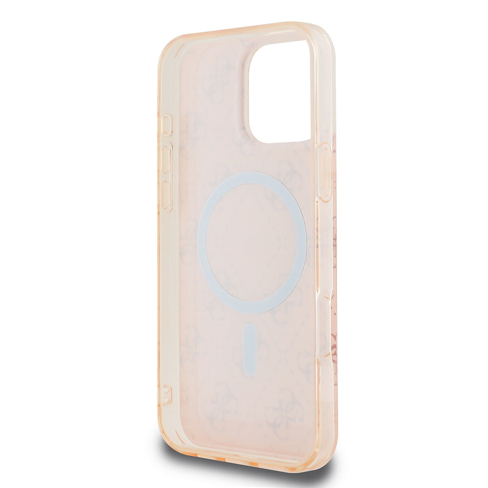 Apple iPhone 16 Pro Max Case Guess Original Licensed M-Safe Charging Feature IML Printed Classic Logo 4G Patterned Cover Brown 