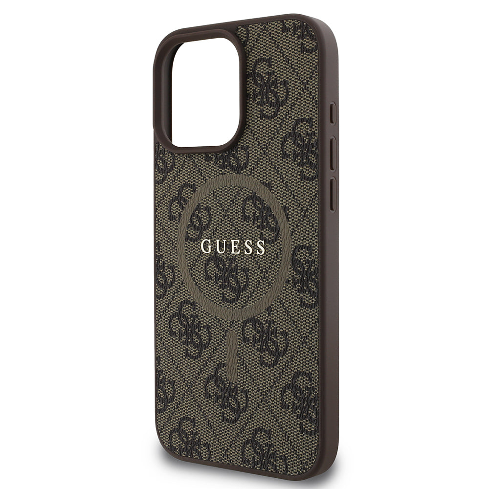Apple iPhone 16 Pro Max Case Guess Original Licensed M-safe Charging Feature PU Ring 4G Patterned Text Logo Cover Pink
