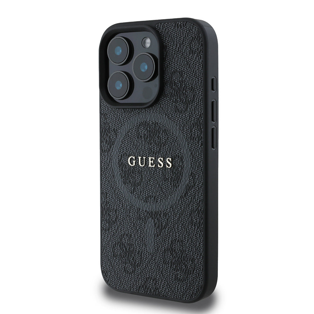 Apple iPhone 16 Pro Max Case Guess Original Licensed M-safe Charging Feature PU Ring 4G Patterned Text Logo Cover Brown