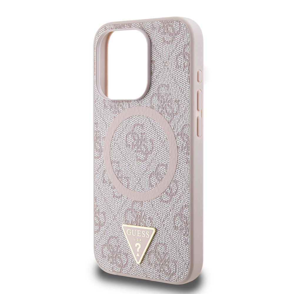 Apple iPhone 16 Pro Max Case Guess Original Licensed M-safe Charging Feature PU Triangle Logo 4G Patterned Cover Black