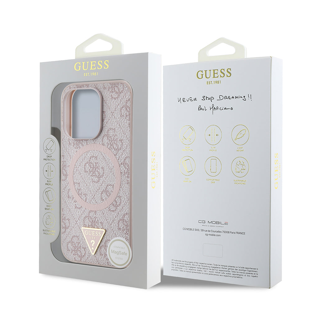 Apple iPhone 16 Pro Max Case Guess Original Licensed M-safe Charging Feature PU Triangle Logo 4G Patterned Cover Black