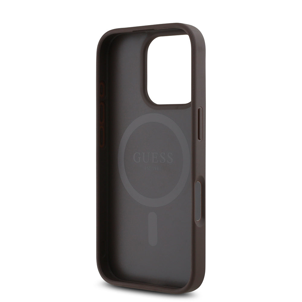 Apple iPhone 16 Pro Max Case Guess Original Licensed M-safe Charging Feature PU Triangle Logo 4G Patterned Cover Black