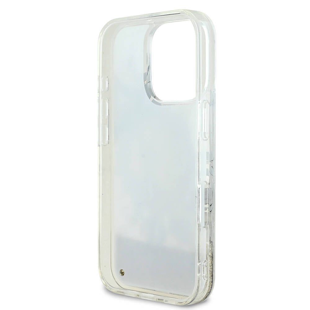 Apple iPhone 16 Pro Max Case Guess Original Licensed M-safe Charging Feature Liquid Glitter Flower Patterned Cover Beige
