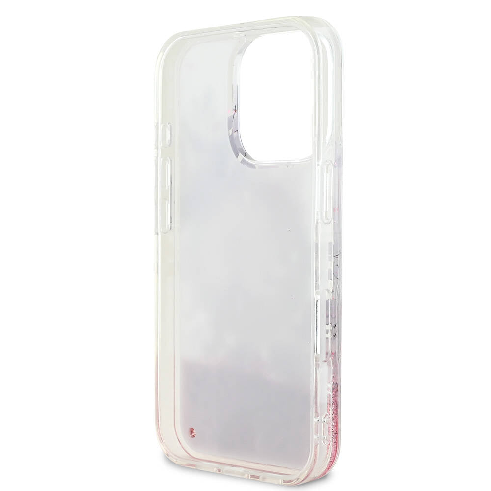 Apple iPhone 16 Pro Max Case Guess Original Licensed M-safe Charging Feature Liquid Glitter Flower Patterned Cover Purple