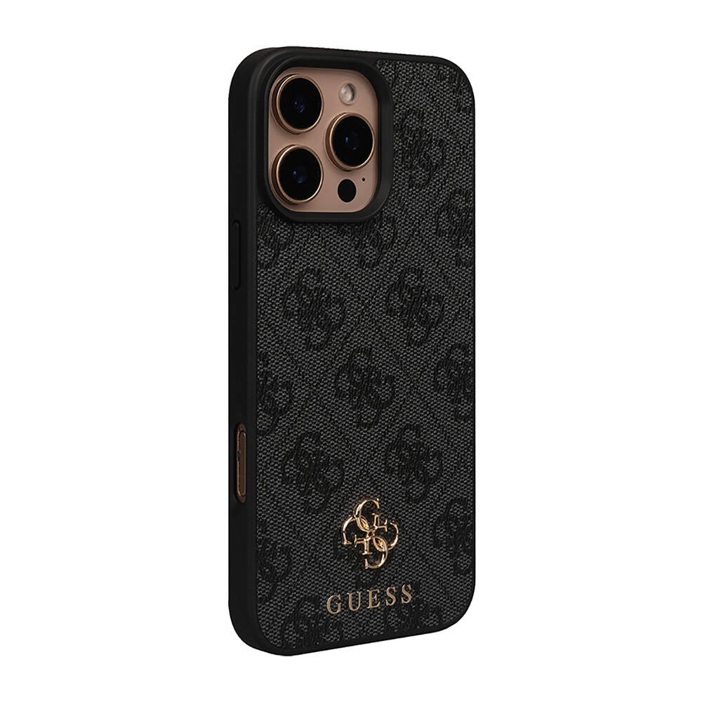 Apple iPhone 16 Pro Max Case Guess Original Licensed M-safe Charging Feature Small 4G Classic Cover Black