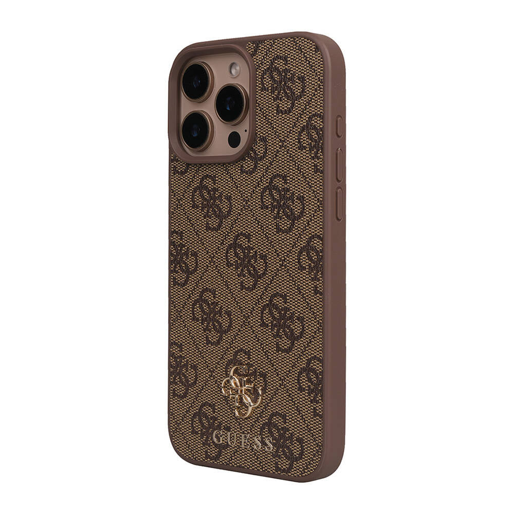Apple iPhone 16 Pro Max Case Guess Original Licensed M-safe Charging Feature Small 4G Classic Cover Brown