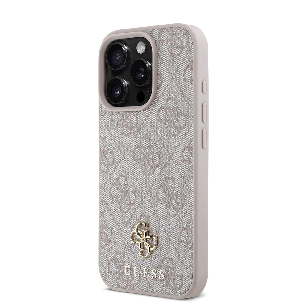 Apple iPhone 16 Pro Max Case Guess Original Licensed M-safe Charging Feature Small 4G Classic Cover Pink