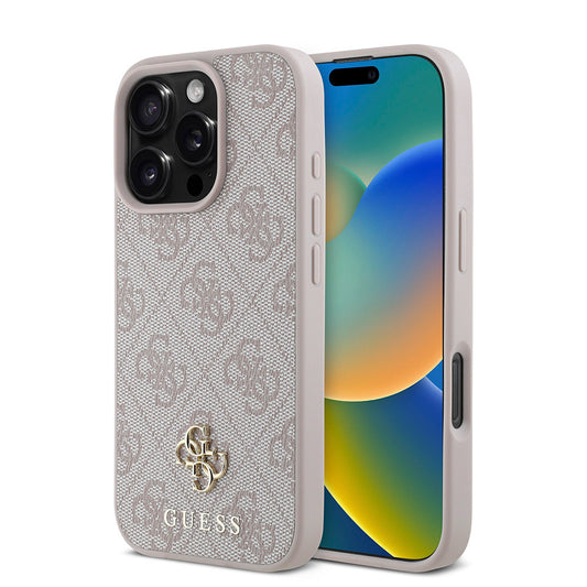Apple iPhone 16 Pro Max Case Guess Original Licensed M-safe Charging Feature Small 4G Classic Cover Pink