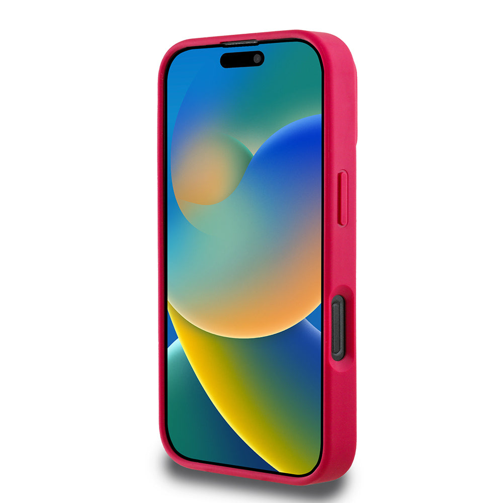 Apple iPhone 16 Pro Max Kılıf Guess Orjinal Lisanslı M-safe Şarj Özellikli Taneli Çiçek Tasarımlı Metal Yazı Logolu Kapak Siyah