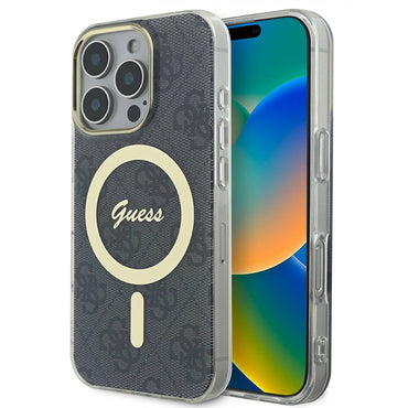 Apple iPhone 16 Pro Max Case Guess Original Licensed M-safe Charging Feature 4G Patterned Cover with Text Logo Brown