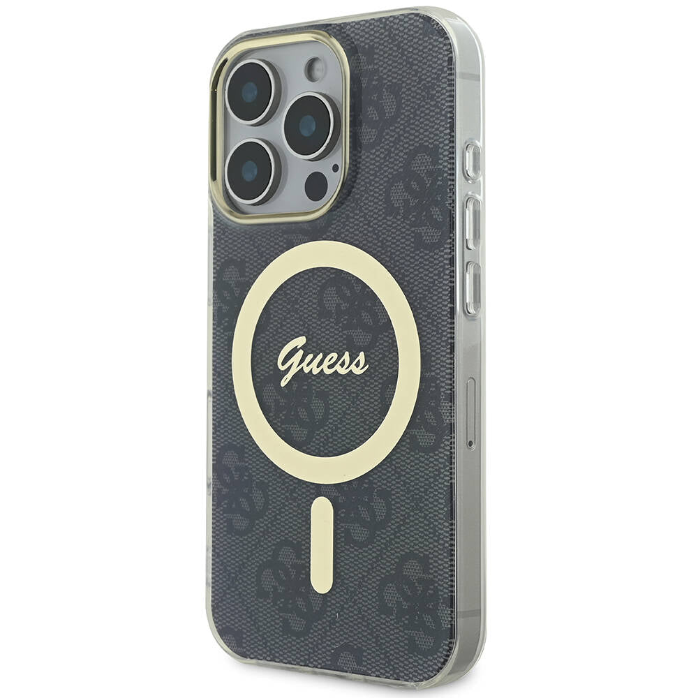 Apple iPhone 16 Pro Max Case Guess Original Licensed M-safe Charging Feature 4G Patterned Cover with Text Logo Brown