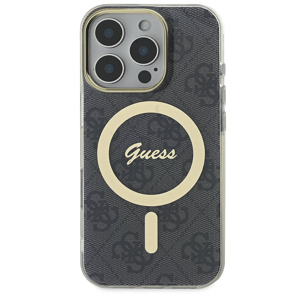 Apple iPhone 16 Pro Max Case Guess Original Licensed M-safe Charging Feature 4G Patterned Cover with Text Logo Pink