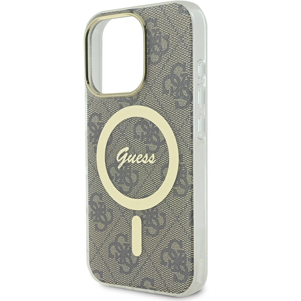 Apple iPhone 16 Pro Max Case Guess Original Licensed M-safe Charging Feature 4G Patterned Cover with Text Logo Pink