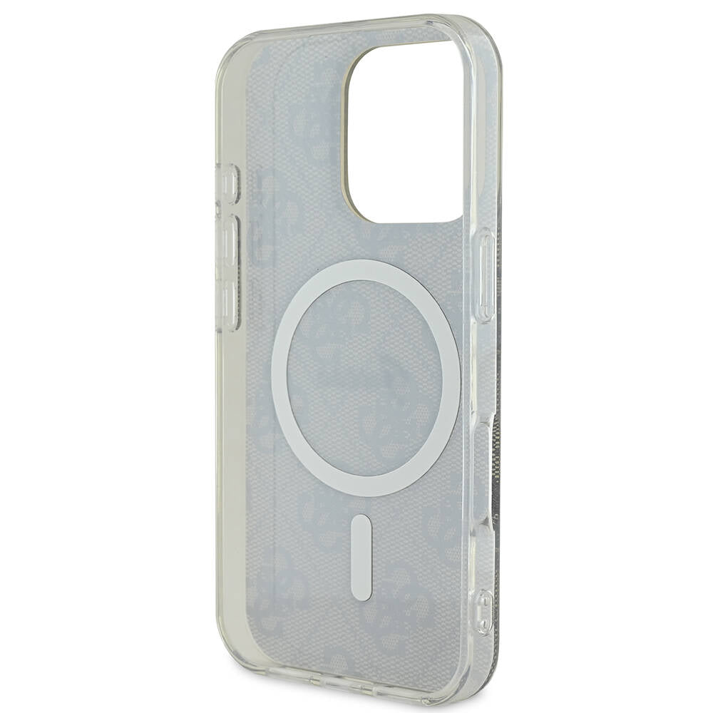 Apple iPhone 16 Pro Max Case Guess Original Licensed M-safe Charging Feature 4G Patterned Cover with Text Logo Brown
