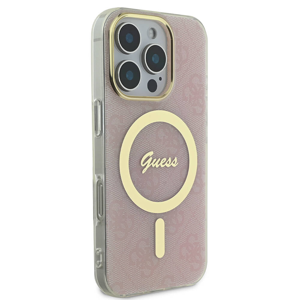 Apple iPhone 16 Pro Max Case Guess Original Licensed M-safe Charging Feature 4G Patterned Cover with Text Logo Black