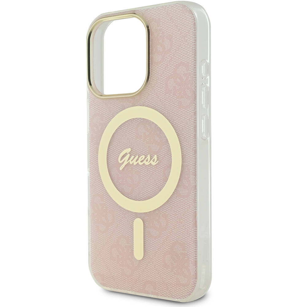 Apple iPhone 16 Pro Max Case Guess Original Licensed M-safe Charging Feature 4G Patterned Cover with Text Logo Brown