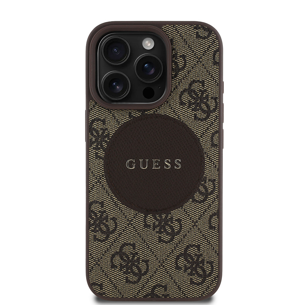 Apple iPhone 16 Pro Max Case Guess Original Licensed M-safe Charging Feature Circle Classic Cover Pink with Text Logo