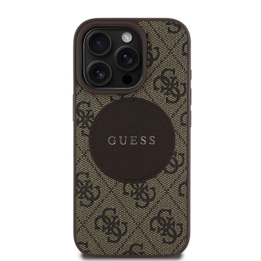 Apple iPhone 16 Pro Max Case Guess Original Licensed M-safe Charging Feature Circle Classic Cover Pink with Text Logo