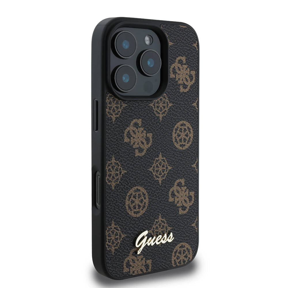 Apple iPhone 16 Pro Max Case Guess Original Licensed M-safe Charging Featured Peony Cover Black with Text Logo