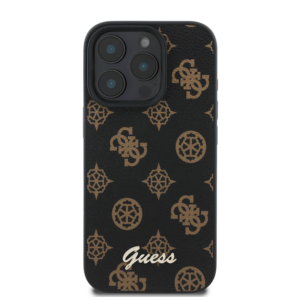 Apple iPhone 16 Pro Max Case Guess Original Licensed M-safe Charging Featured Peony Cover Black with Text Logo