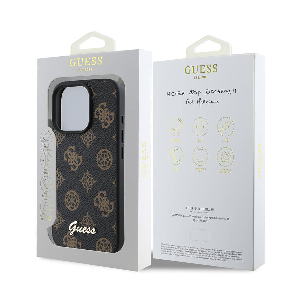 Apple iPhone 16 Pro Max Case Guess Original Licensed M-safe Charging Featured Peony Cover Black with Text Logo
