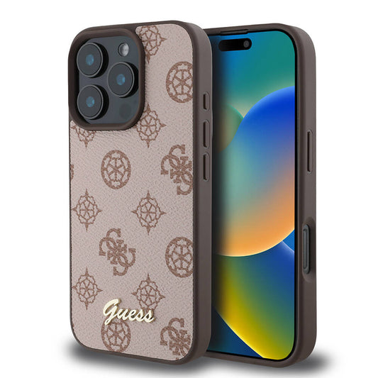 Apple iPhone 16 Pro Max Case Guess Original Licensed M-safe Charging Featured Peony Cover Brown with Text Logo