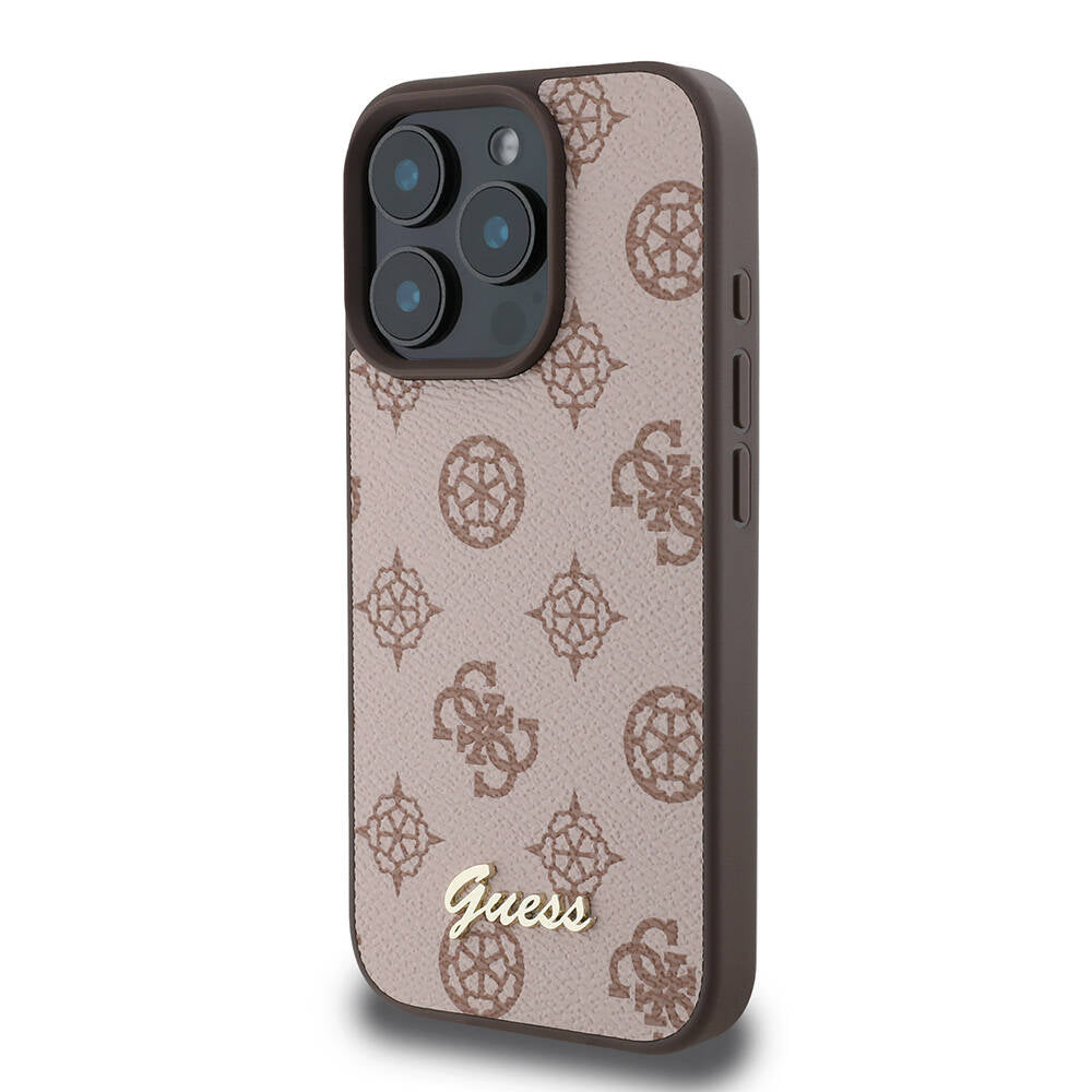 Apple iPhone 16 Pro Max Case Guess Original Licensed M-safe Charging Featured Peony Cover Black with Text Logo