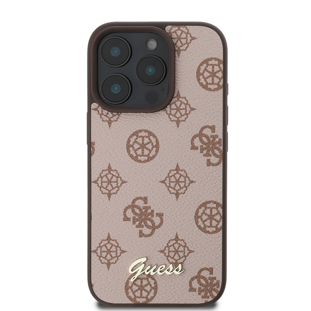 Apple iPhone 16 Pro Max Case Guess Original Licensed M-safe Charging Featured Peony Cover Black with Text Logo