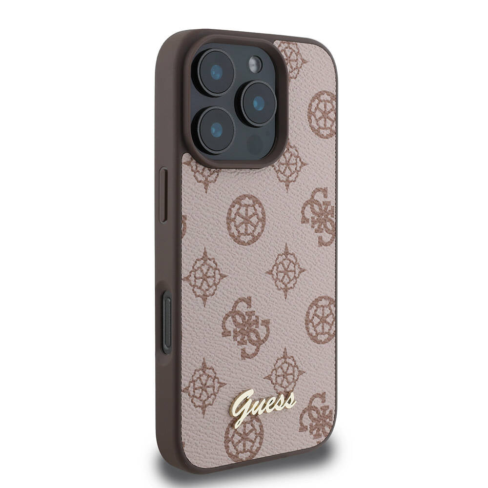 Apple iPhone 16 Pro Max Case Guess Original Licensed M-safe Charging Featured Peony Cover Black with Text Logo