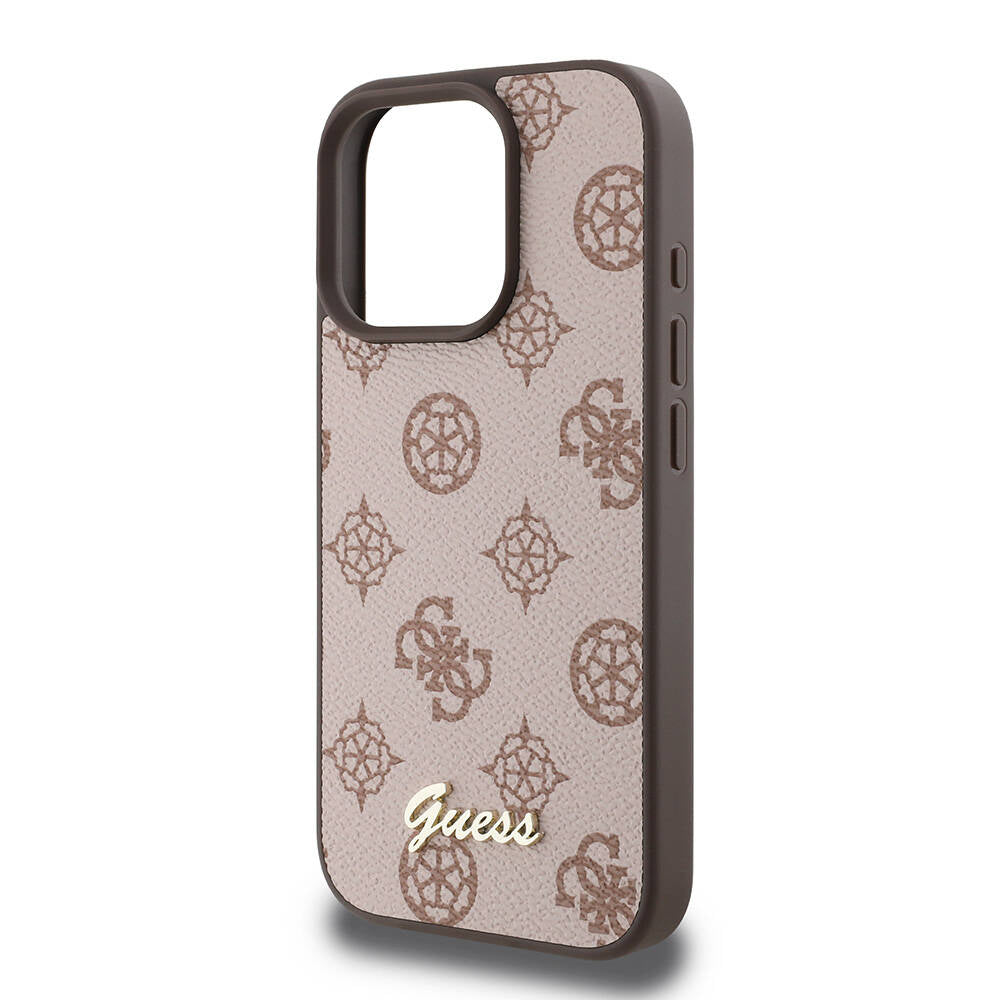 Apple iPhone 16 Pro Max Case Guess Original Licensed M-safe Charging Featured Peony Cover Black with Text Logo