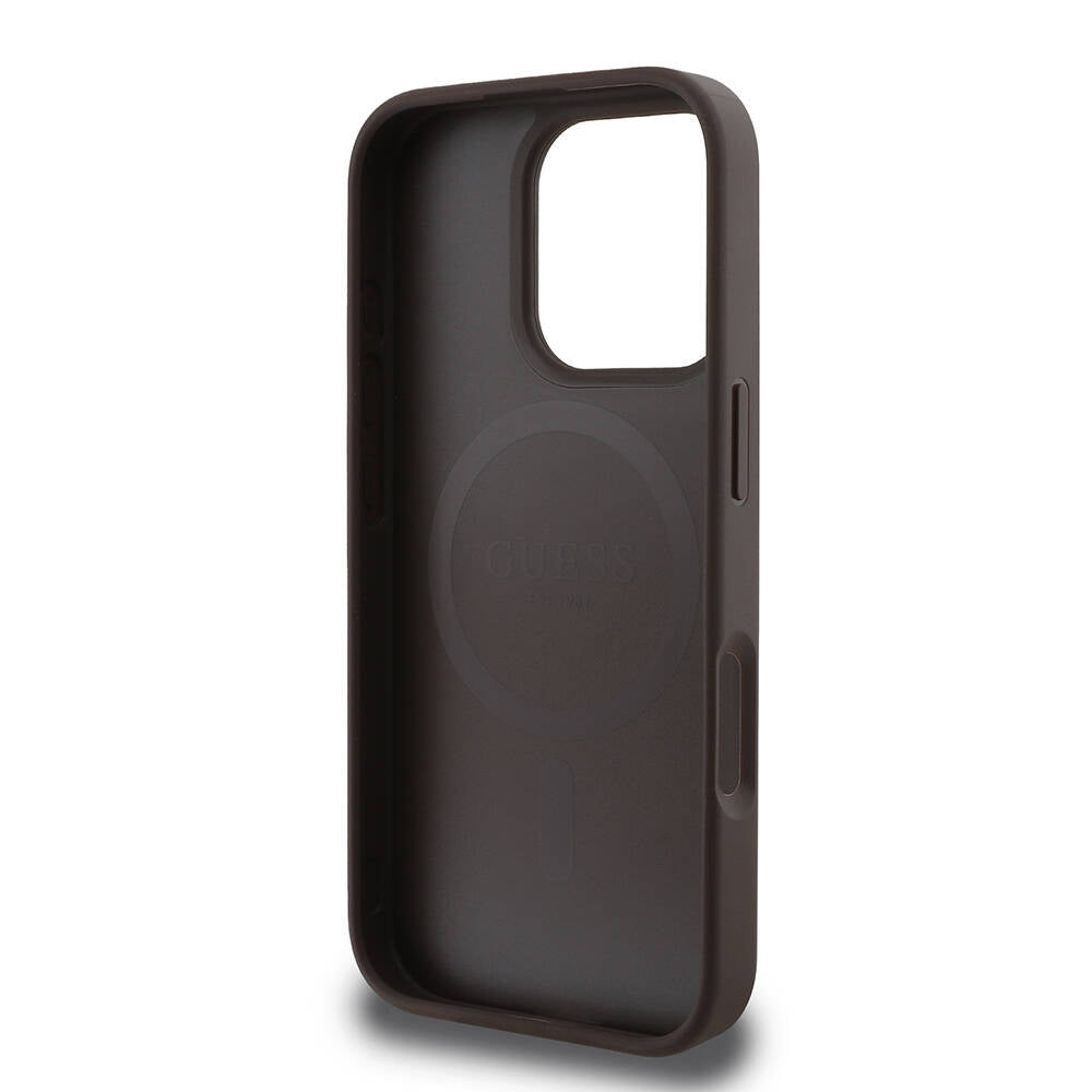 Apple iPhone 16 Pro Max Case Guess Original Licensed M-safe Charging Featured Peony Cover Black with Text Logo