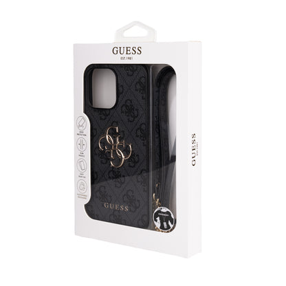Apple iPhone 16 Pro Max Kılıf Guess Orjinal Lisanslı PU Deri 4G Büyük Metal Logolu Çapraz Vücut Askılı Kapak Pembe