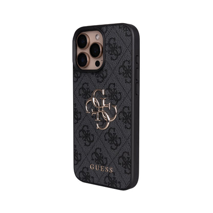 Apple iPhone 16 Pro Max Kılıf Guess Orjinal Lisanslı PU Deri 4G Büyük Metal Logolu Çapraz Vücut Askılı Kapak Pembe