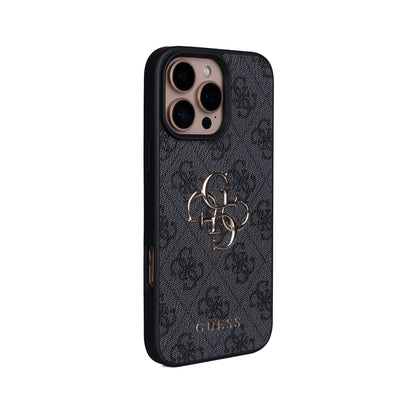 Apple iPhone 16 Pro Max Kılıf Guess Orjinal Lisanslı PU Deri 4G Büyük Metal Logolu Çapraz Vücut Askılı Kapak Kahverengi