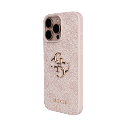 Apple iPhone 16 Pro Max Kılıf Guess Orjinal Lisanslı PU Deri 4G Büyük Metal Logolu Çapraz Vücut Askılı Kapak Pembe