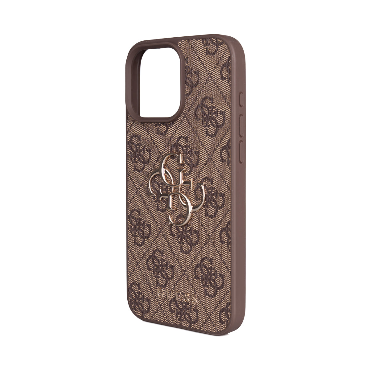 Apple iPhone 16 Pro Max Case Guess Original Licensed PU Leather 4G Large Metal Logo Crossbody Strap Cover Brown