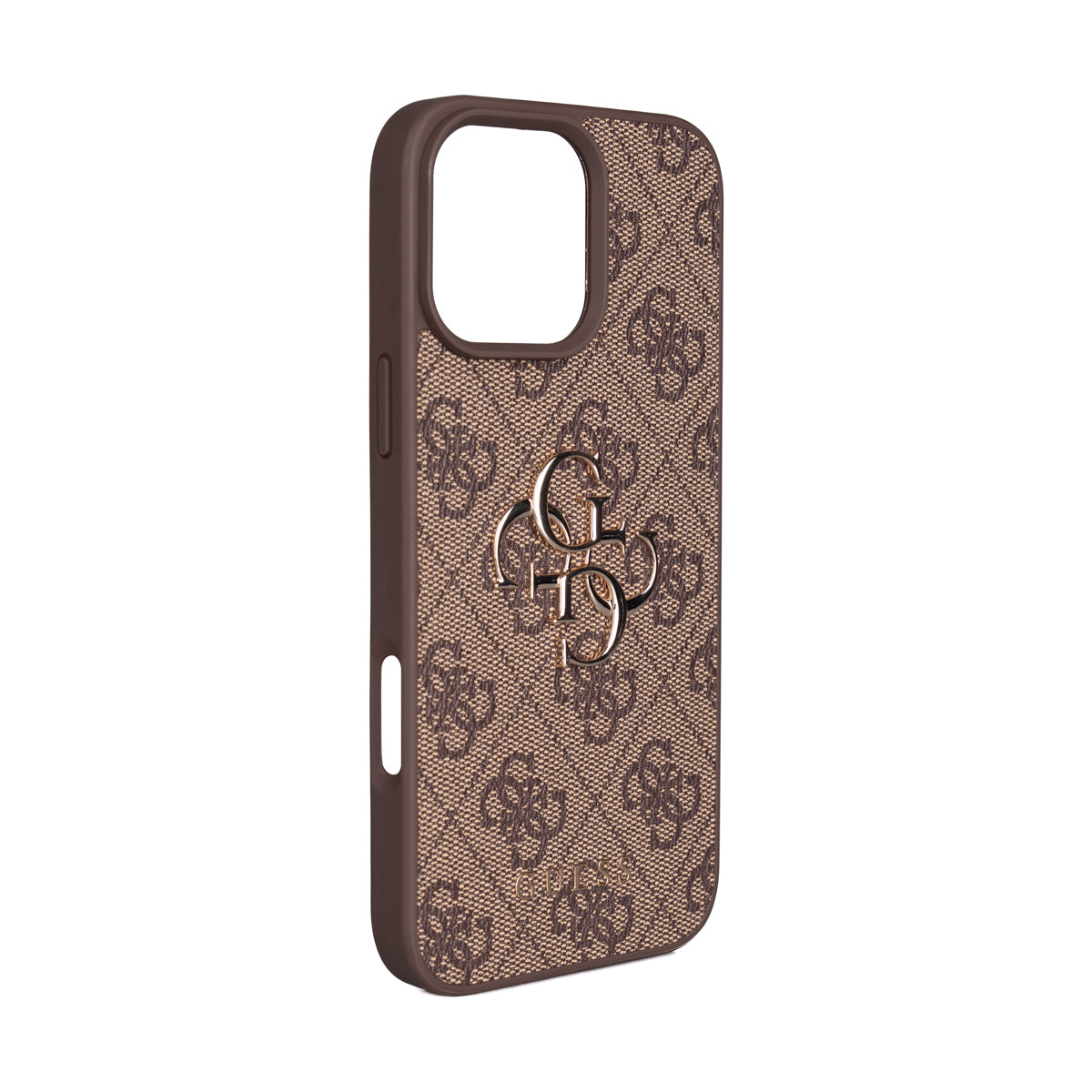 Apple iPhone 16 Pro Max Case Guess Original Licensed PU Leather 4G Large Metal Logo Crossbody Strap Cover Brown