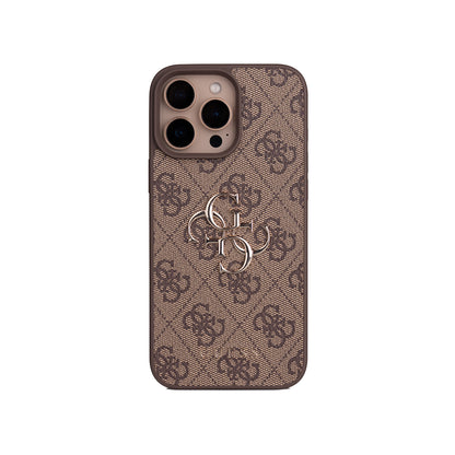 Apple iPhone 16 Pro Max Kılıf Guess Orjinal Lisanslı PU Deri 4G Büyük Metal Logolu Çapraz Vücut Askılı Kapak Kahverengi