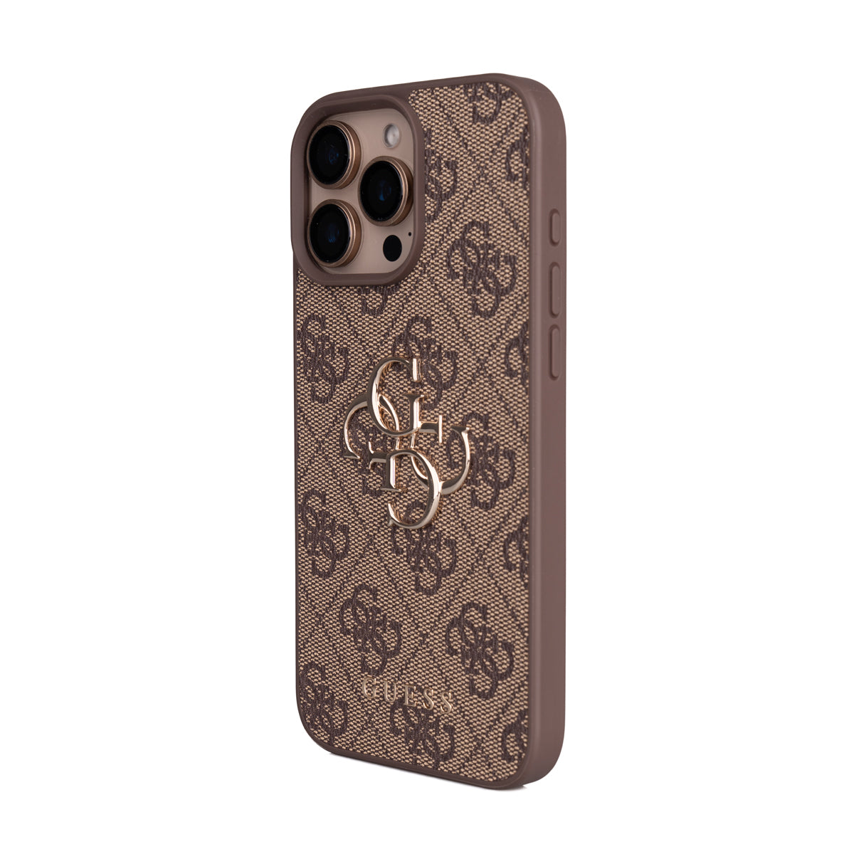 Apple iPhone 16 Pro Max Case Guess Original Licensed PU Leather 4G Large Metal Logo Crossbody Strap Cover Brown