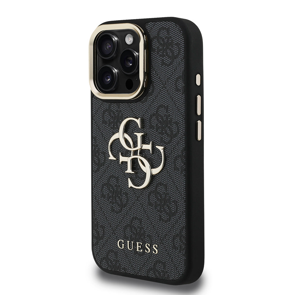 Apple iPhone 16 Pro Max Kılıf Guess Orjinal Lisanslı PU Deri 4G Desenli Metal Büyük 4G ve Yazı Logolu Kamera Standlı Kapak Pembe