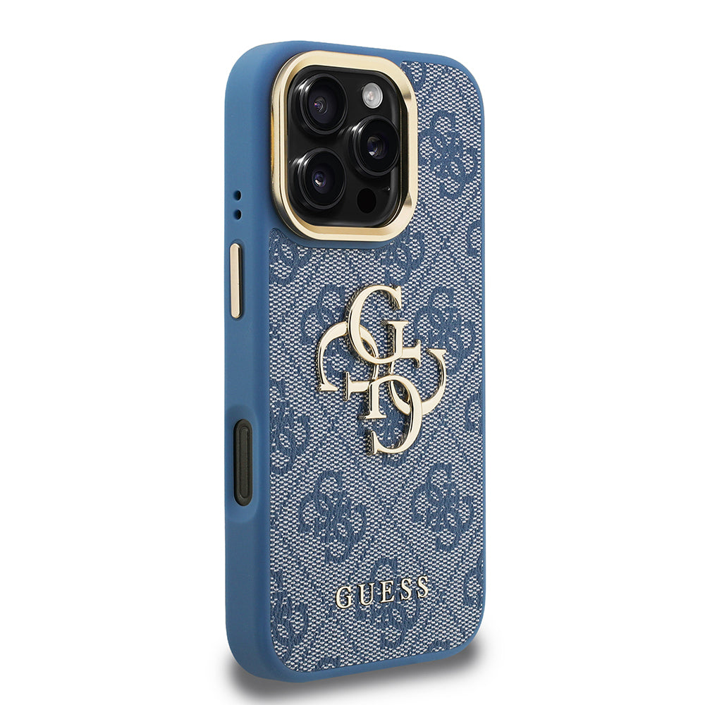 Apple iPhone 16 Pro Max Kılıf Guess Orjinal Lisanslı PU Deri 4G Desenli Metal Büyük 4G ve Yazı Logolu Kamera Standlı Kapak Pembe