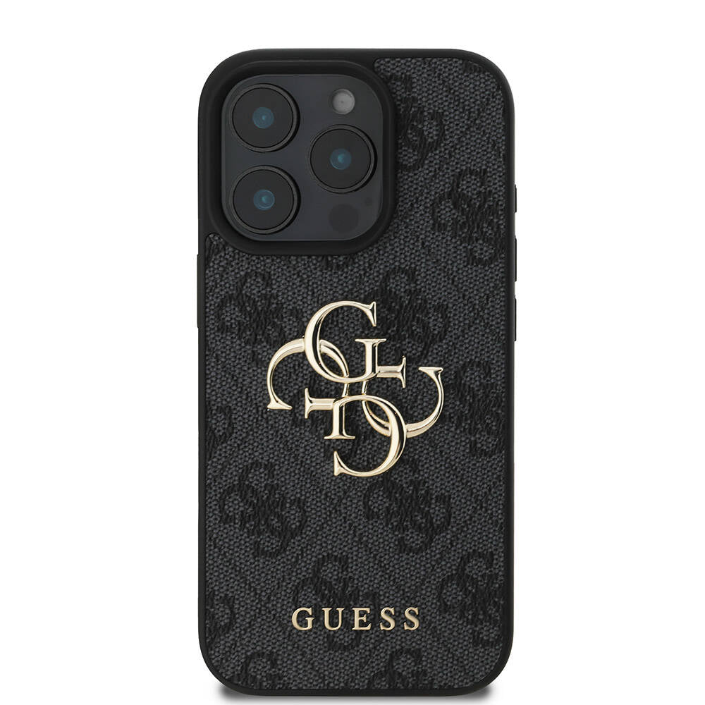 Apple iPhone 16 Pro Max Case Guess Original Licensed PU Leather 4G Patterned Metal Large 4G and Text Logo Cover Pink